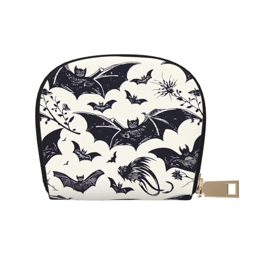 Bat Pattern Printed Credit Card Wallet for Women Men Cute Zipper Card Cases Holder Mini Coin Purse with 12 Card Slots
