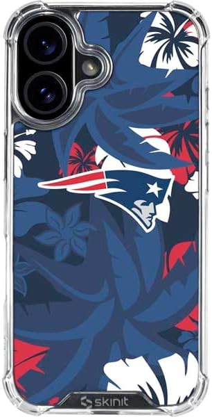 Skinit Clear Phone Case Compatible with iPhone 16 - Officially Licensed NFL New England Patriots Tropical Print Design
