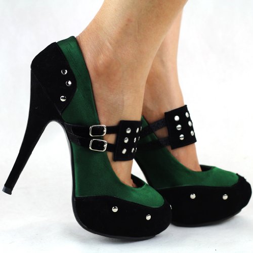 SHOW STORY Two Tone Metal Stud Buckle High Heel Stiletto Platform Pumps,LF304383