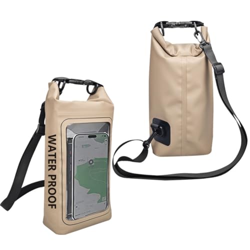 Bolsa impermeável 2L para atividades ao ar livre, bolsa transversal, dois em um, bolsa impermeável para celular, bolsa de natação em PVC à prova d'água (Café, 2L)