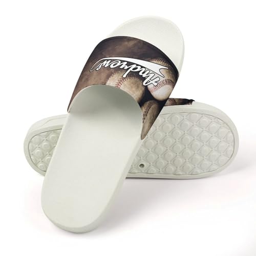 Custom Sports Slides Personalized Slippers - Baseball Sandals Quick Drying Softball Slippers Indoor Outdoor,Gifts for Men Youth Boy (White,Style 24)4