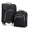 Kenneth Cole Reaction Women’s Chelsea Luggage Chevron Softside 8-Wheel Spinner Expandable Suitcase, Black, 2pc Bundle…