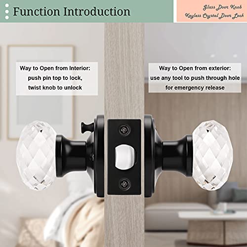 Goldentimehardware Diamond Crystal Style Door Knob With Round Rosette,Black,Interior Glass Privacy Door Knob,Hall-Closet And Bed-Bath Lock,Ball Style Door Handle,1 Pack #TOP5