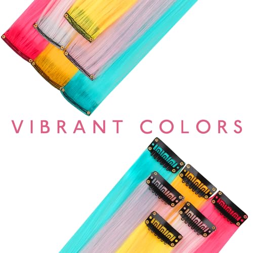 Image of WENNALIFE 12 PCS Rainbow Hair Extensions Clip in, Colored Clip in Hair Extensions for Kids Highlights Rainbow Hair Clips for Girls Synthetic Straight Pop-up Style Colorful Girls Hair Accessories