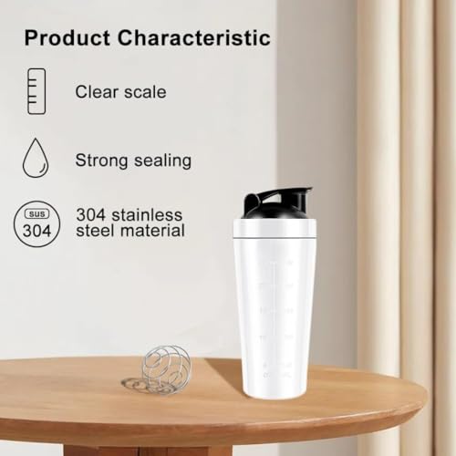 Image of YOUONE Stainless Steel Shaker Bottles For Gym - 100% Leakproof Guarantee, Ideal For Protein, Pre Workout, Bcaas & Water Bpa Free Material (White)