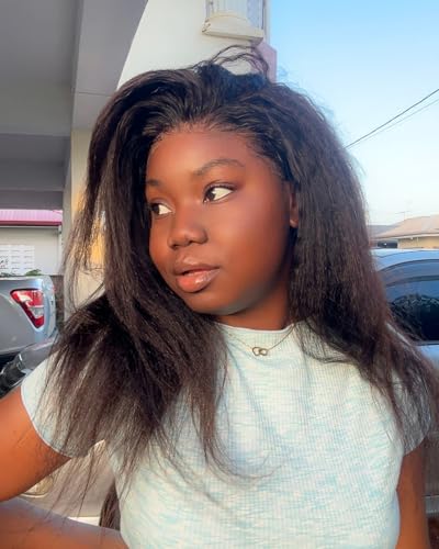 Image of Kinky Straight Wig Human Hair Glueless Wig Wear and Go Beginner Friendly Yaki Kinky Straight Human Hair Wig for Black Women180% Density 18 Inch