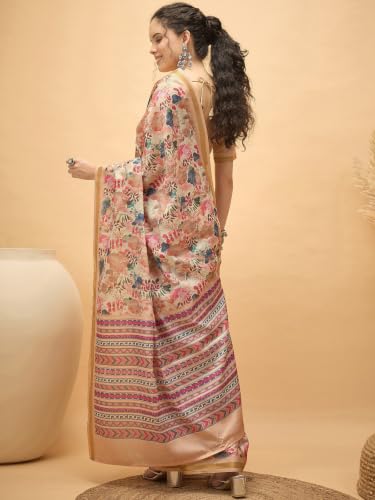 Image of Satrani Women's Floral Printed Silk Saree with Unstitched Blouse