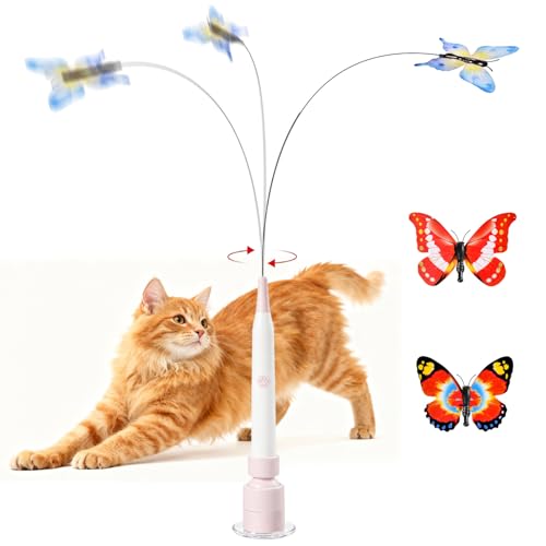 Pipihome Katzenspielzeug Elektrisch Schmetterling, Interaktives Katzenspielzeug Selbstbeschäftigung, Katzen Spielzeug mit Saugnap 360° Drehbarem...