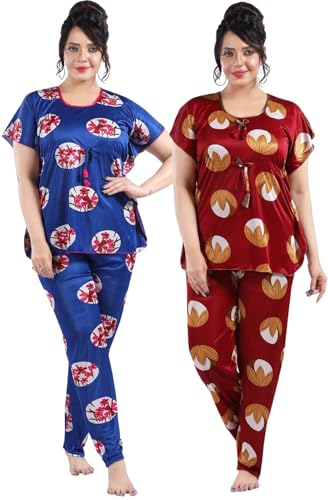 Image of Fabme Women's Satin Plain Kaftan Top & Pyjama Set