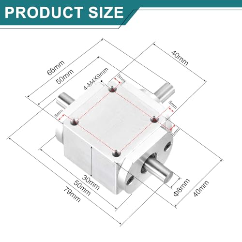 Image of uxcell Gear Box 90 Degree Right Angle Bevel Gearbox 1:1 Forward Double Output Shaft 1 Module 20 Teeth Bevel Gear Aluminum Frame Simple Mechanical DIY Module 8mm Shaft,79x66x30mm(LxWxH)