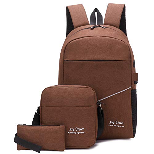 Preisvergleich Produktbild Jianjianbing Braun Computer Tasche dreiteilige Student Rucksack Business Mode Schulter tragbare lässig Reisen im Freien USB-Lade- / Kopfhörer-Loch Pratical