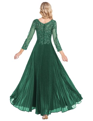 ForElise Mother of The Bride Dresses for Wedding 3/4 Sleeve Lace Appliques Long Formal Evening Dress3