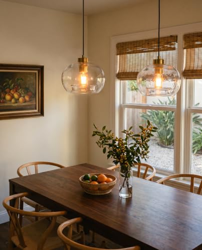 Image of CASAMOTION Glass Pendant Lights, Textured Clear Globe Shade