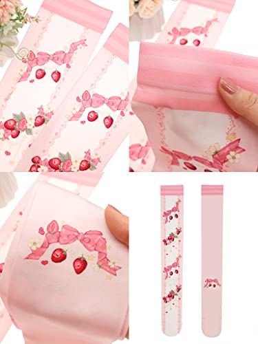 Kawaii Teens Lolita Strawberry Printed Long Stockings Women Sweet Fashion Over The Knee School Uniform Warm Cute Socks3