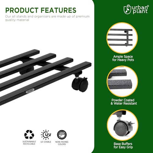Image of Urban Plant Heavy Duty Plant Stand with Wheels | Wheel Pot Trolley for Balcony, Indoor & Outdoor | Rust-Proof Metal Gamla Stand (Black) Rectangular Caddy Pack of 4