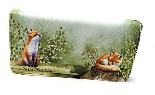 Shag Wear Fox Family Large Wallet for Women and Teen Girls Vegan Faux Leather 7" Green2