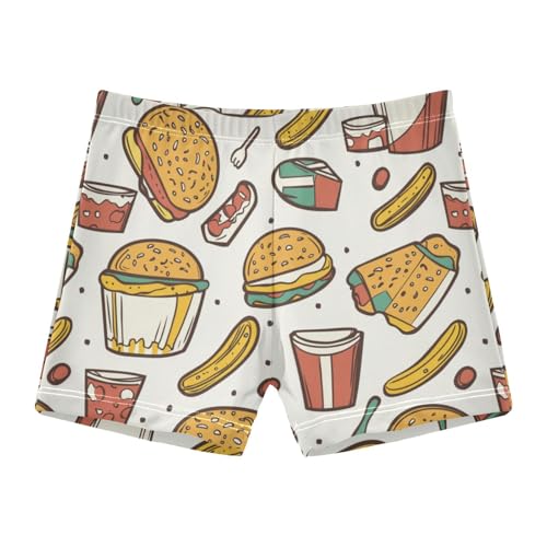Fast Food Hamburger Cute Colored Cats Boys Swim Trunks Swimsuits for Toddler Boy Swim Shorts Trunks 3T-10T