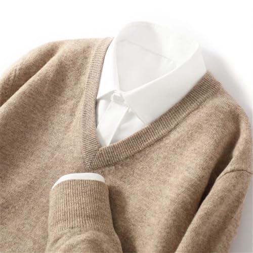 ERFMFKL Mens 100 Percent Merino Wool Knitted Sweaters V-Neck Long Sleeve Business Sweater Jumper2