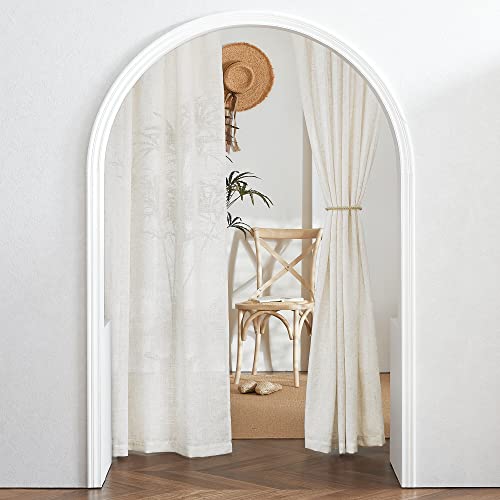 Ryb Home Linen Sheer Curtains - Semi Sheer Light Filtering Sheer Privacy Curtains, Country Rustic Window Curtains Draperies For Living Room Bedroom Patio Doorway, W 52 X L 95, 2 Panels, Linen #TOP6