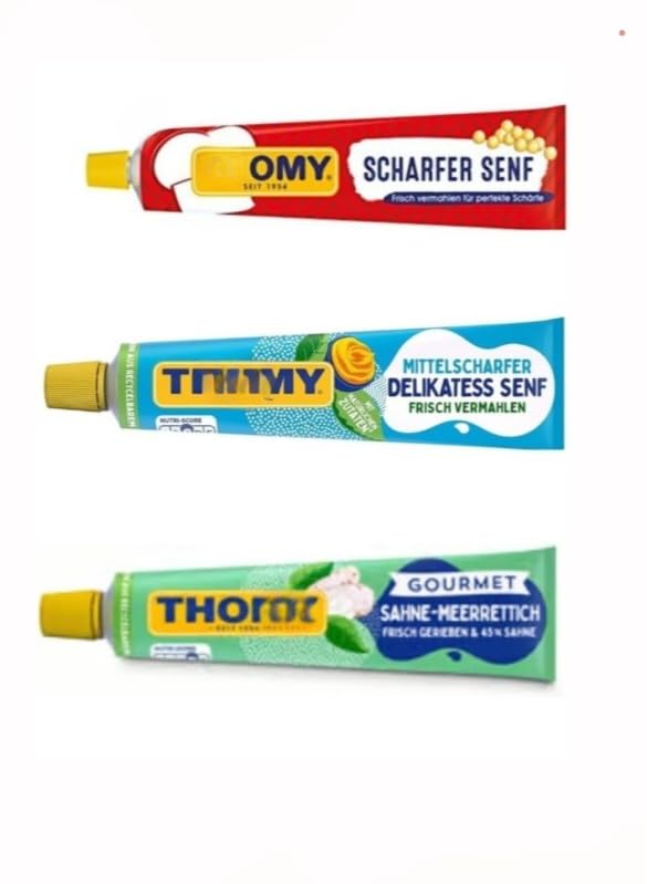 German Mustard Scharfer Senf Delikates Senf -Medium Scharf and Gourmet Sahne-Meerrettich
