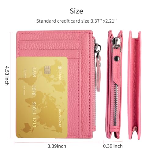 Image of Slim Wallet for Women Small Leather RFID Blocking Credit Card Holder Minimalist Front Pocket Wallet with Coin Purses & Pouches,Rose Pink