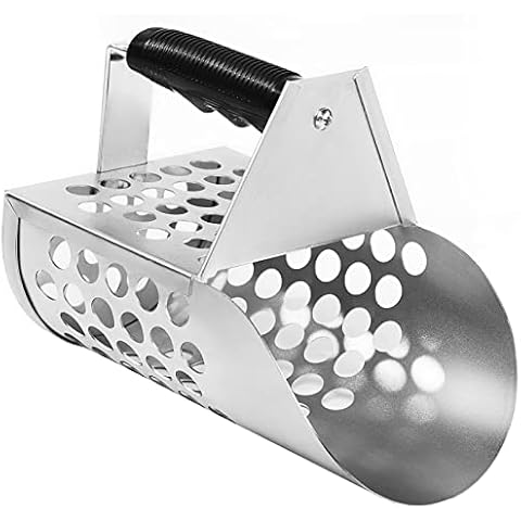 SWEETLO Metal Sand Scooph Scoops Hand Sifter Scoop for Sand - Metal Sifting Sifter Treasure Scoop - Metal Detecting Accessories Sand Scoop Detector Basket Digging Beach - Hex Holes Stainless Steel Cover