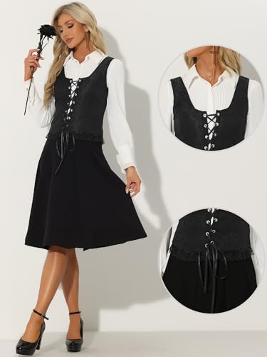 Allegra K Gothic Vest for Women's U Neck Sleeveless Lace Up Jacquard Corset Top2