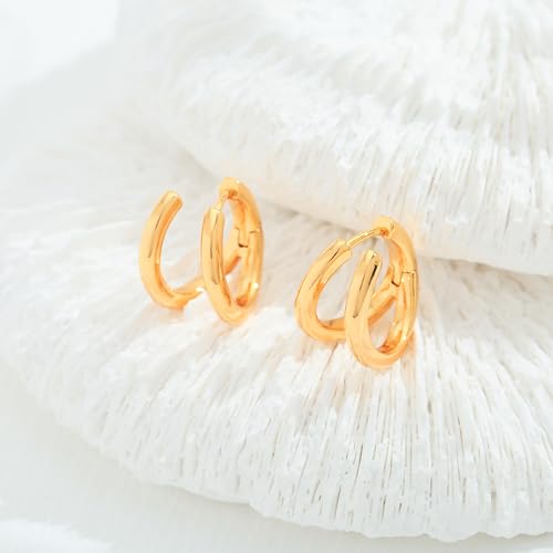 Gold Huggie Earrings For Women Trendy Gold Double Hoop Earrings Chunky Earring Unique Huggie Jewelry Earring Gift4