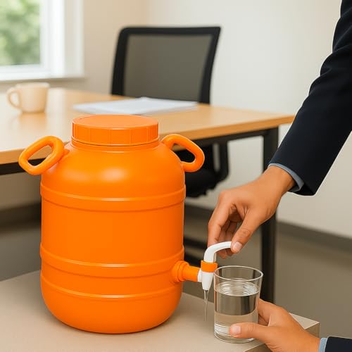 Image of Water Dispenser, 26 Litre, Plastic Container with Tap, Lid and Handles for Home, Kitchen, Office (30L-Orange)