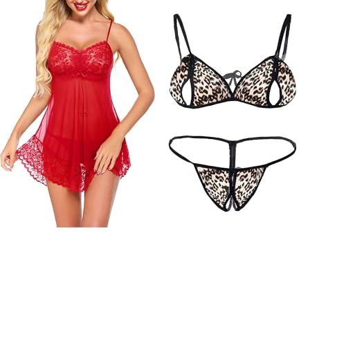 Image of SSoShHub Lace Babydoll Lingerie Sexy Mini Chemise Mesh Wedding Nightie Bridal Nightdress with Bikini