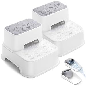 MangoHood 2 Step Stools for Kids – Double up Toddlers Stool Multifunctional Toilet Stepping Stool for Kids Anti-Slip Step Stool for Bathroom Sink, Potty Training, Kitchen (White-2Packs)