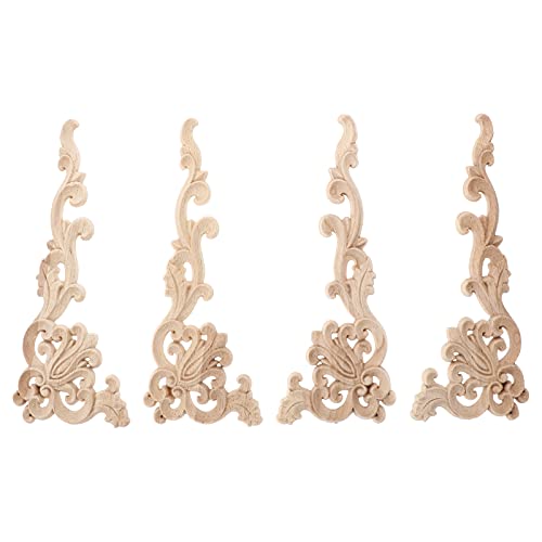 Homoyoyo Decorative Stickers 4Pcs Wooden Carved Onlay Applique Unpainted Furniture Corner Onlay Decoration for Wall Windows Door Cabinets Mirrors Applique