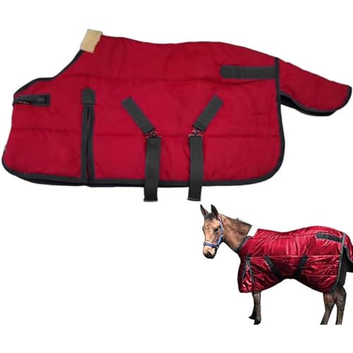 Image of La La Pet Waterproof Warm-Keep Horse Turnout Blanket Adjustable and Breathable Clothes for Horse Mini Pony Ripstop Medium Weight 220g Poly Fill for Winter Red 49Inches