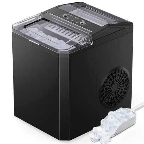 Countertop Ice Maker, 9 Cubes Ready in 6 Mins, 12KG in 24Hrs, Self-Cleaning Ice Machine with Ice Scoop and Basket, 2 Sizes of Bullet Ice for Home Kitchen Office Bar Party, Black
