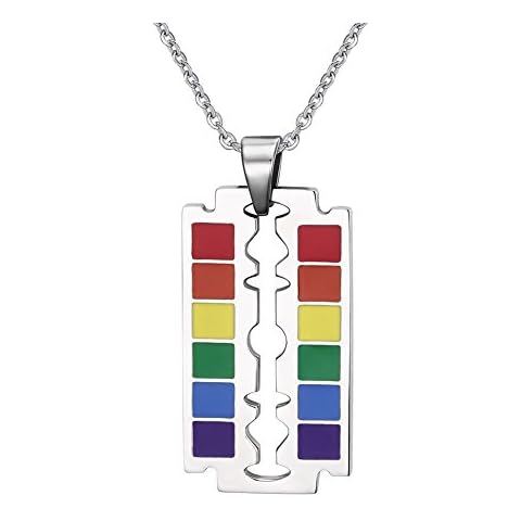 AIKESIWAI Stainless Steel Necklace, Unisex Pride Rainbow Pendant, Blade Style, 316L Metal, 50 cm Chain, LGBT Accessory Cover