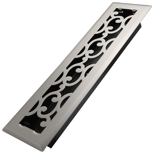Howeall 2x12 Inches Heavy Duty Walkable Floor Register - Easy Adjust Air Supply Lever Decorative Floor Vent Covers - Savannah Design Vent Covers for Home - Satin Nickel