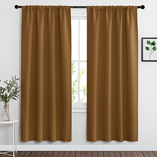 RYB HOME Living Room Curtains Blackout - Light Block Energy Efficiency Small Window Treatment Drapes for Kitchen Dining Baby Nursery Home Office, W 42 x L 72 inch, Gold Brown, 2 Panels
