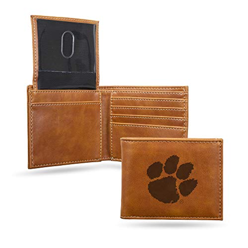 Rico Industries Clemson Tigers Laser Engraved Bill-fold Wallet - Slim Design - Great Gift By Rico Industries,Brown