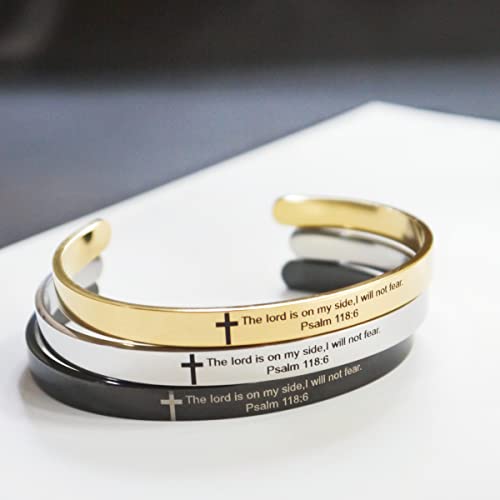 Renyilin 3Pcs Religious Prayer Bracelet Cross Engraved With Bible Verse The Lord Is On My Side，I Will Not Fear.psalm 118:6" Inspired By Baptism Faith Cuff Jewelry #TOP3