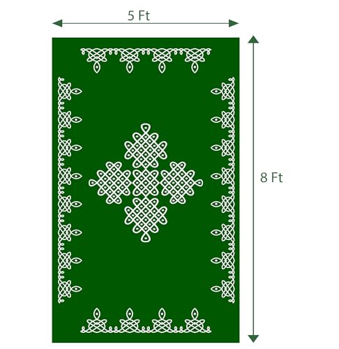 Image of DHARA CREATION Green Rangoli Kolam Backdrop Cloth for Pooja - 8ft x 5ft, Ideal for Pooja, Religious Ceremonies, and Home Decor. Washable Fabric
