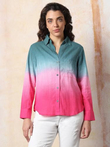 Image of HIGH Star Oversized Ombre-Dyed Cotton Shirt for Women | Stylish Tops for Women | Comfortable and Trendy Casual Shirt
