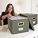 ZICOTO Decorative File Organizer Box Set of 2 - Collapsible Linen Filing Cabinets w/Handles Are Perfect to Store all Your Documents & Hanging File Folders - Portable Easy Slide Crates with Lid