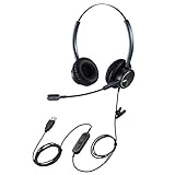 USB Headset mit Mikrofon Noise Cancelling für PC, Computer Laptop Headset für Skype Call Center Softphones KonferenzAnrufe Zoom Meetings Microsoft Teams, Webinar Cisco Jabber Home Office etc