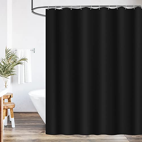 WELTRXE Shower Curtain Mould Proof Mildew Resistant 180x180cm Black Bathroom Curtain Set With Hooks Weighted Hem Waterproof Solid Polyester Fabric Bathtub Curtains for Hotel Bath Tub Shower Stall