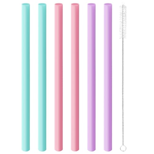Joshey 6PCS Replacement Straws for Owala FreeSip 24oz & 32oz Water Bottles - Reusable Plastic Straws with 1 Cleaning Brush Travel Tumbler Accessories Parts - 3 Colors (Pink Green Purple)
