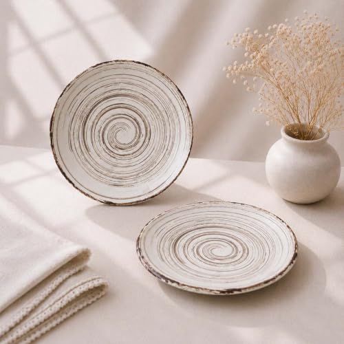 Image of The Earth Store Brown Spiral Ceramic Quarter Plate Set of 2 - 7.5 Inch Ceramic Plate | Microwave & Dishwasher Safe Ceramic Snack Plate | Small Plate for Snacks, Desserts & Appetizers