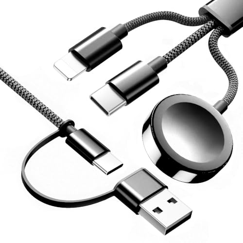 Travel Essentials for Apple Watch Charger, 3 in 2 Multi Fast Charging Cable for/iPhone Charger,USB C Cable Cord Compatible with iWatch Ultra/SE/10-1/iPhone 17-11/Samsung S25-22,5FT, Black