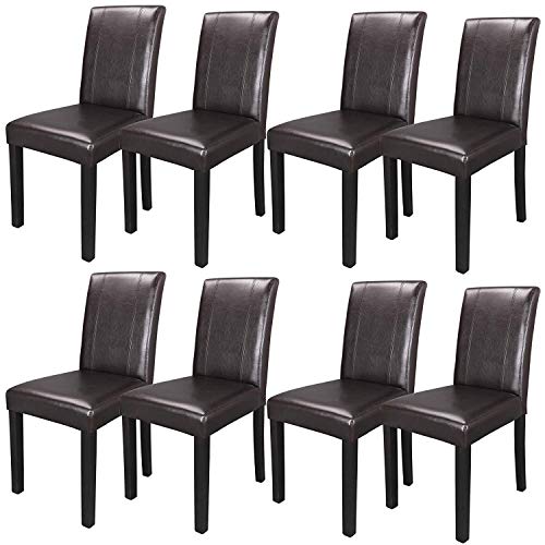 SUPER DEAL Solid Wood Leatherette Padded Parson Dining Chair, Waterproof & Oilproof Stretch