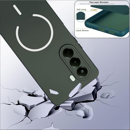 Image of SBMS Silicone Back Cover Case for OnePlus Nord CE6 Lite 5G | Soft Micro-Fibre Lining Inside | Magsafe Print On Back Side Camera Protection Bump | Shockproof Case OnePlus Nord CE 6 Lite (Green)