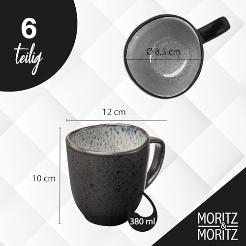 Moritz & Moritz ORGANIC 24-teiliges Geschirrset 6 Personen Grau - Elegantes Teller Set aus hochwertigem Steinzeug - Geschirr Set 6 Personen aus 6x Dinnerteller, Dessertteller, Suppenteller und Tassen
